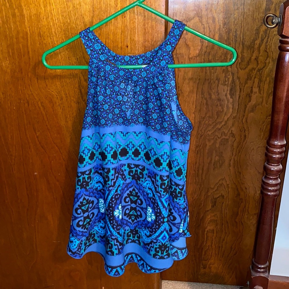 Express Blue And Green Halter Neck Tank Top